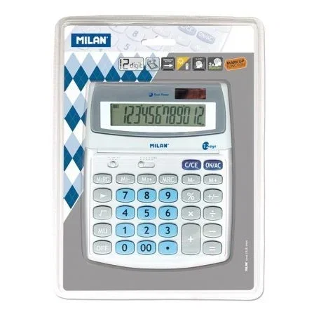 Milan Calculadora 152512BL Gris 12 Dígitos con Panel Metálico